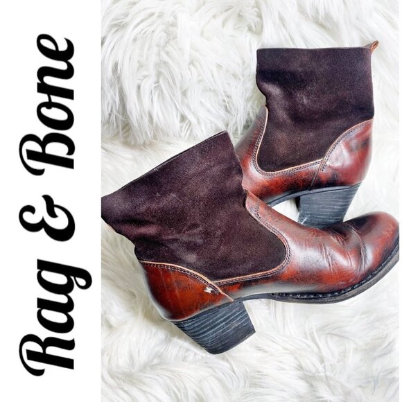 RAG & BONE Mercer II Suede Handmade Antiqued Leather Burgundy Booties, Size 37 - Picture 8 of 12